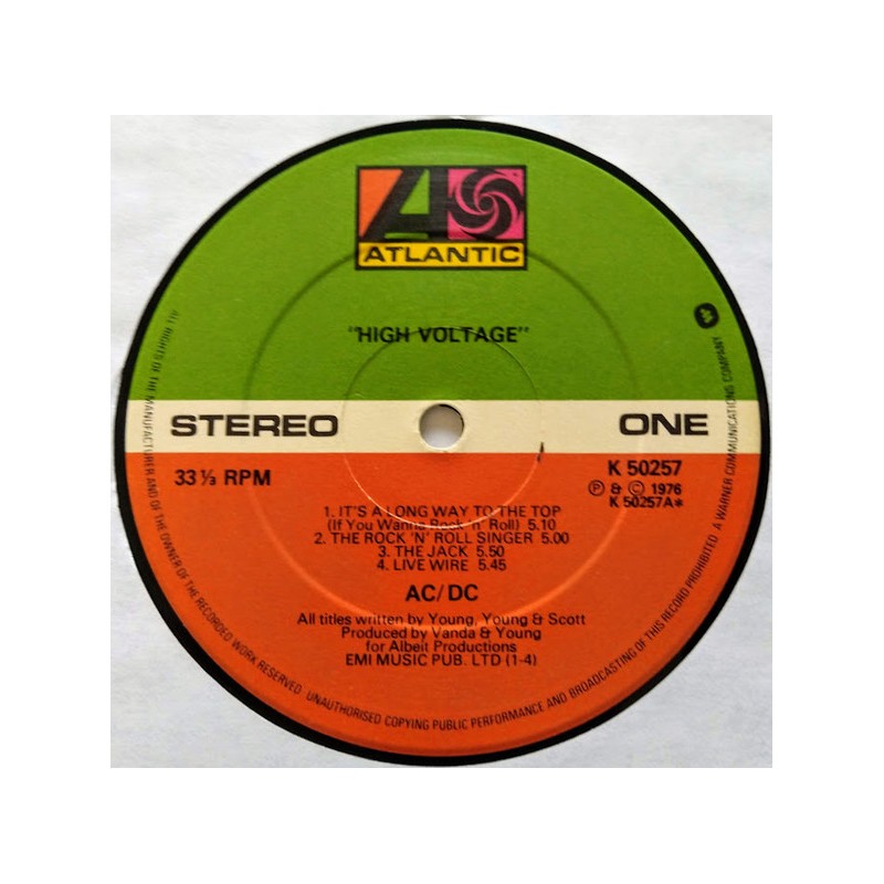AC/DC ‎– High Voltage |1976 Atlantic – K 50257-UK-Press