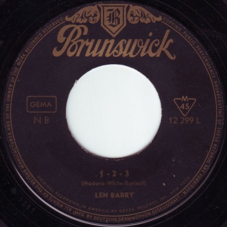 Len Barry – 1-2-3   |1965	Brunswick – 12 299 -Single