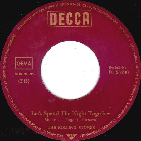 Rolling Stones ‎– Let's Spend The Night Together / Ruby Tuesday|1967    Decca ‎– DL 25 280-Single