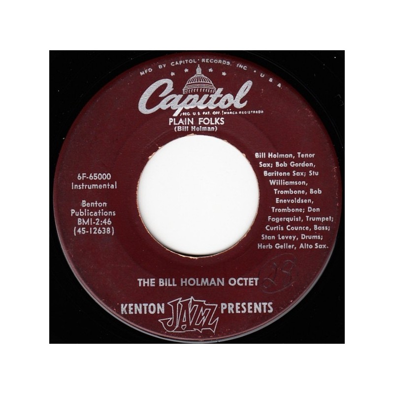 Holman Bill Octet  ‎– Plain Folks |1954  Capitol Records ‎– 6F-65000-Blue Label-45-Single