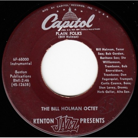 Holman Bill Octet  ‎– Plain Folks |1954  Capitol Records ‎– 6F-65000-Blue Label-45-Single