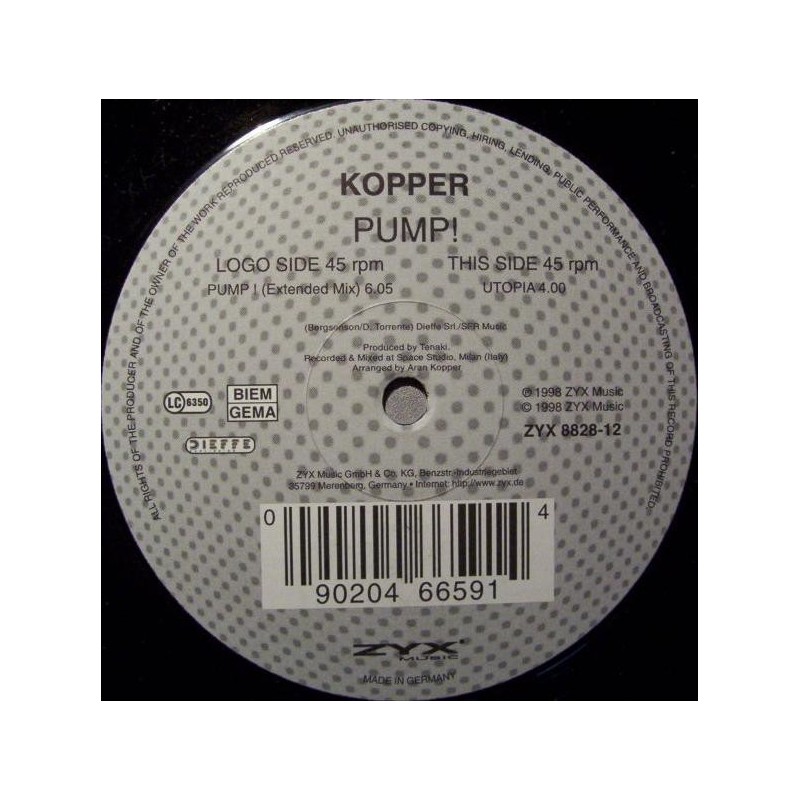 Kopper ‎– Pump!|1998     ZYX Music ‎– ZYX 8828-12-Maxisingle