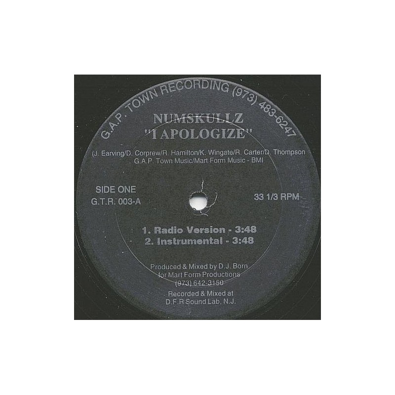 Numskullz ‎– I Apologize|G.A.P. Town Recording ‎– G.T.R. 003-Maxisingle