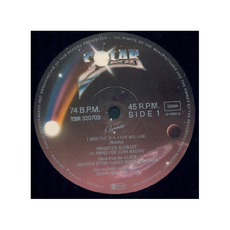 Klymaxx ‎– I Miss You |1985      Solar ‎– TSR 320703 -Maxi-Single