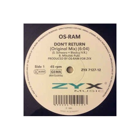 Os-Ram ‎– Don't Return |1993     ZYX 7127-12 -Maxi-Single
